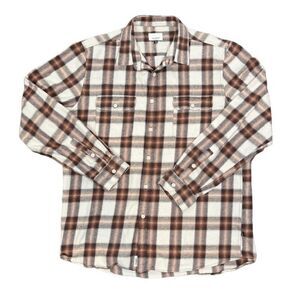 Civil Society Flannel Button Up Shirt Cream Brown Black Cotton Soft Size Large